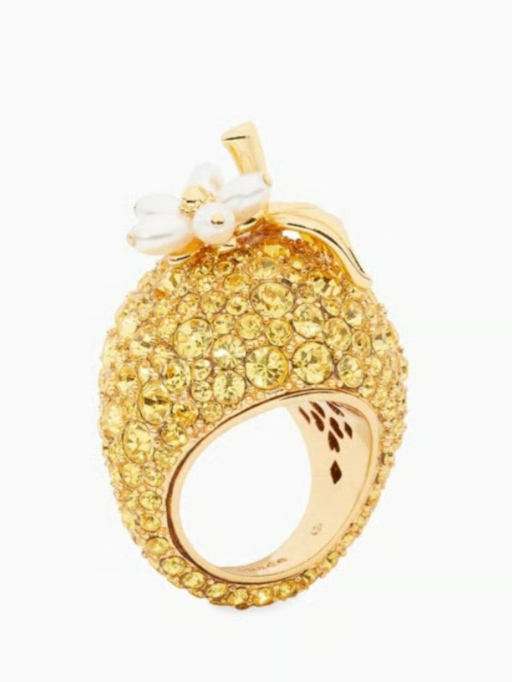 Kate Spade Fresh Squeeze Cocktail Ring Size 6 Lemon Crystal Pearl KC880